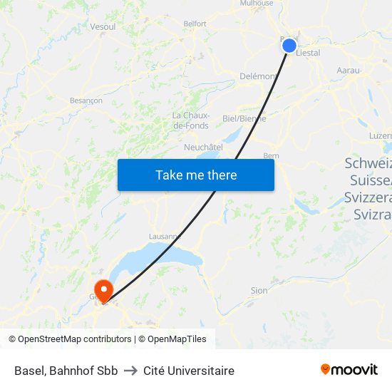 Basel, Bahnhof Sbb to Cité Universitaire map