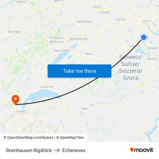 Steinhausen Rigiblick to Échenevex map