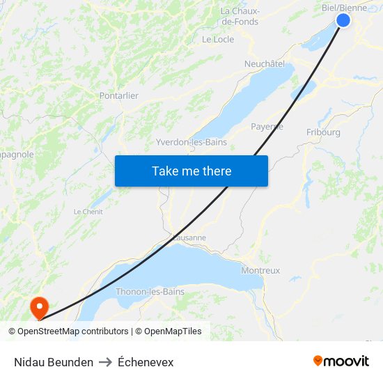 Nidau Beunden to Échenevex map