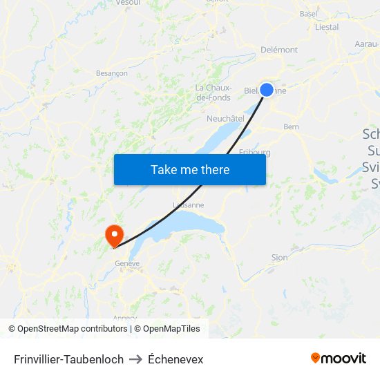 Frinvillier-Taubenloch to Échenevex map
