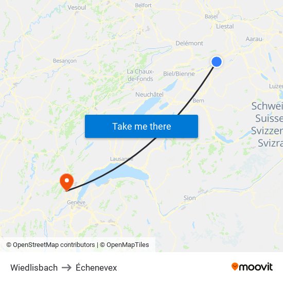 Wiedlisbach to Échenevex map