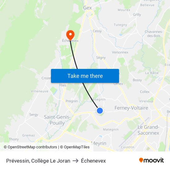 Prévessin, Collège Le Joran to Échenevex map