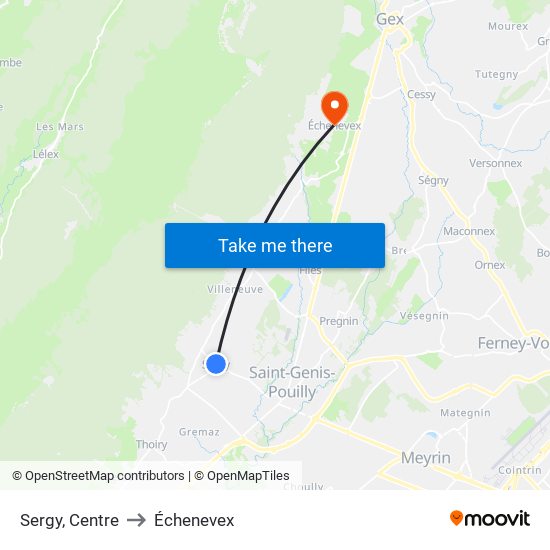 Sergy, Centre to Échenevex map