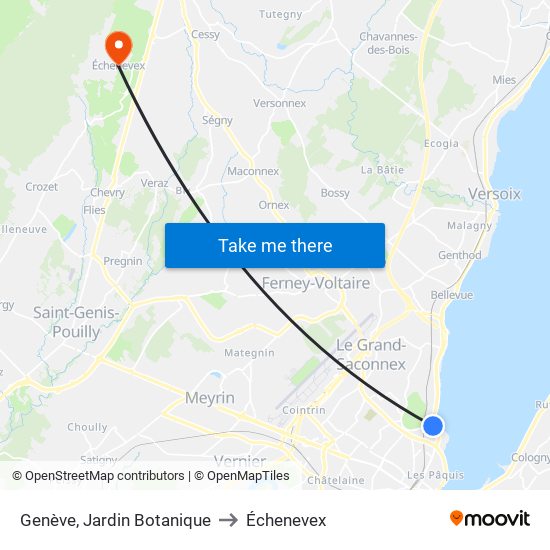 Genève, Jardin Botanique to Échenevex map