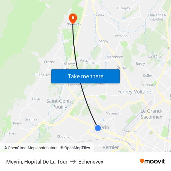 Meyrin, Hôpital De La Tour to Échenevex map