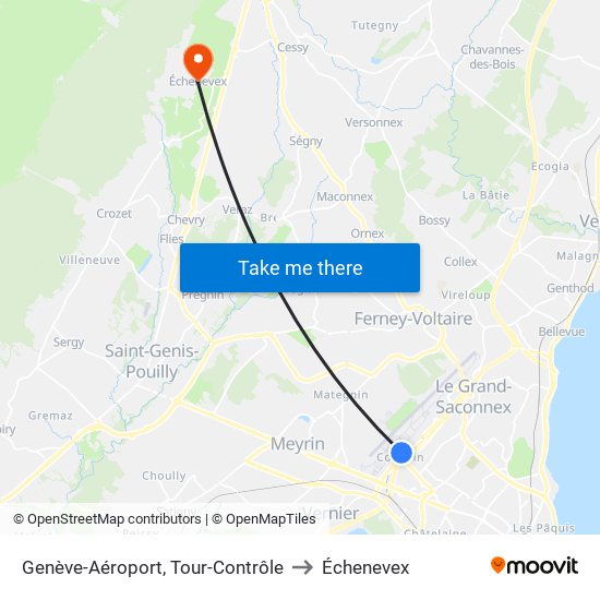 Genève-Aéroport, Tour-Contrôle to Échenevex map