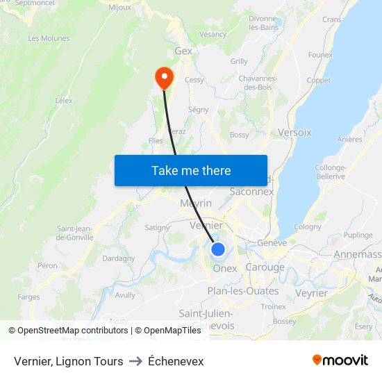 Vernier, Lignon Tours to Échenevex map