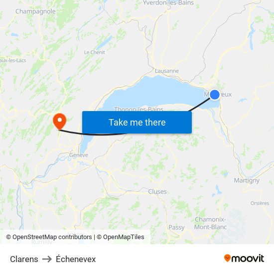 Clarens to Échenevex map