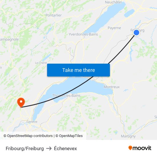 Fribourg/Freiburg to Échenevex map