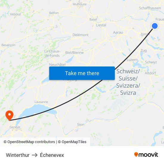 Winterthur to Échenevex map