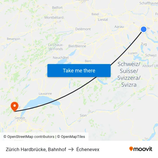 Zürich Hardbrücke, Bahnhof to Échenevex map
