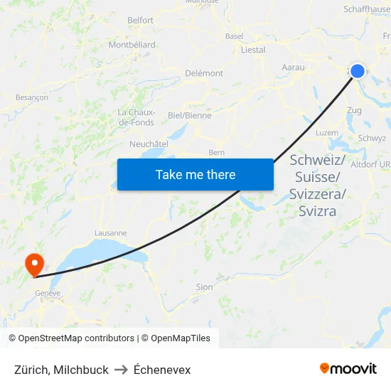 Zürich, Milchbuck to Échenevex map
