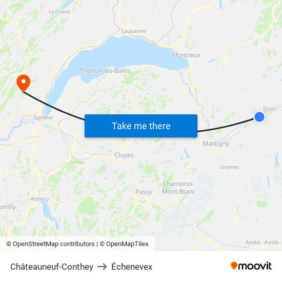 Châteauneuf-Conthey to Échenevex map