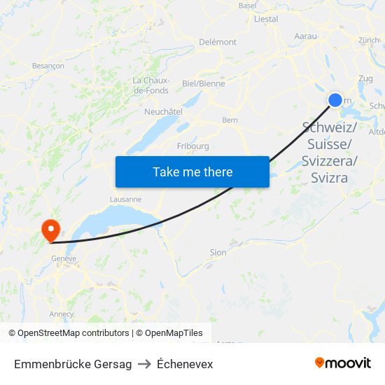 Emmenbrücke Gersag to Échenevex map