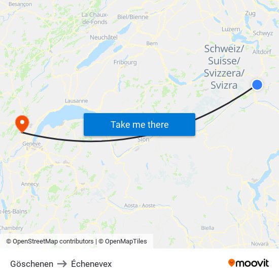 Göschenen to Échenevex map