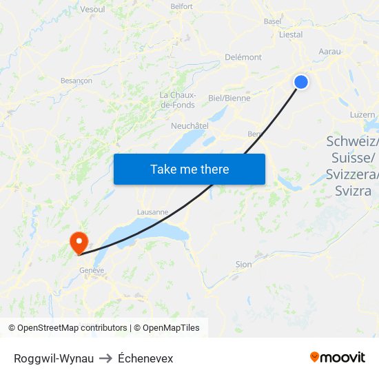 Roggwil-Wynau to Échenevex map