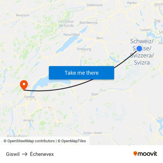 Giswil to Échenevex map