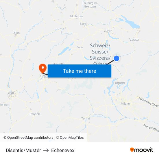 Disentis/Mustér to Échenevex map