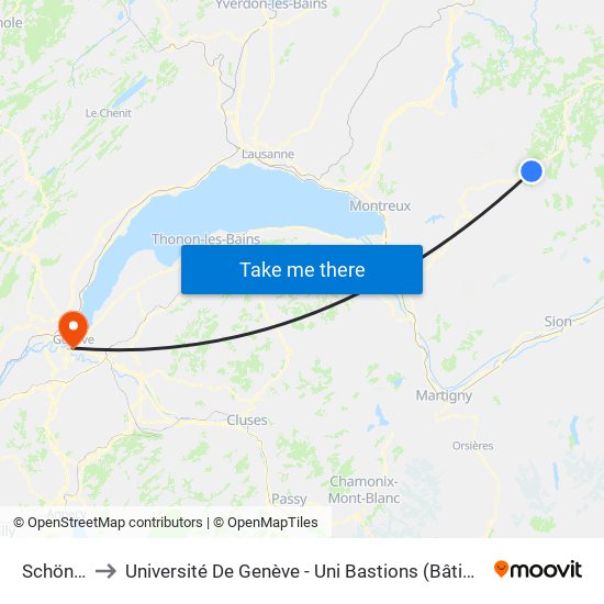 Schönried to Université De Genève - Uni Bastions (Bâtiment Principal) map