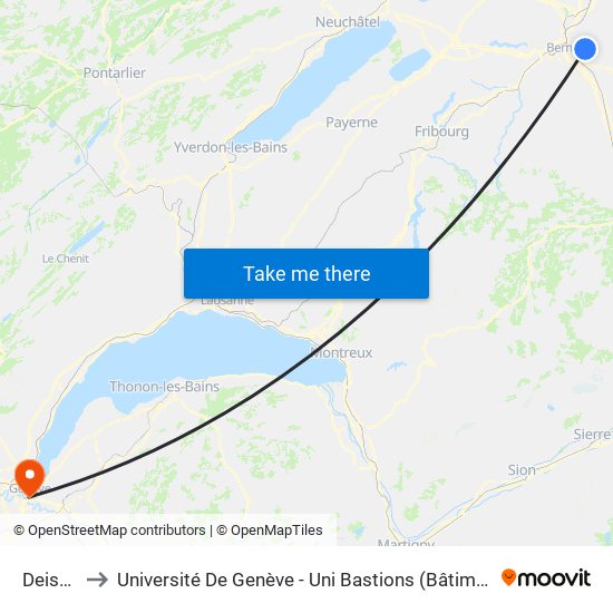 Deisswil to Université De Genève - Uni Bastions (Bâtiment Principal) map