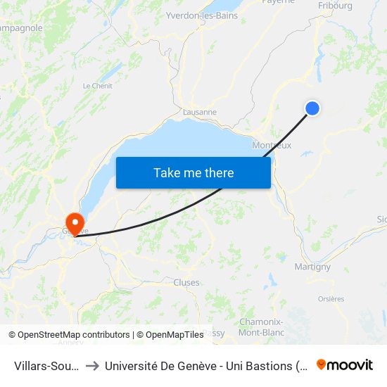 Villars-Sous-Mont to Université De Genève - Uni Bastions (Bâtiment Principal) map