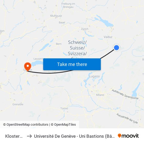 Klosters Dorf to Université De Genève - Uni Bastions (Bâtiment Principal) map