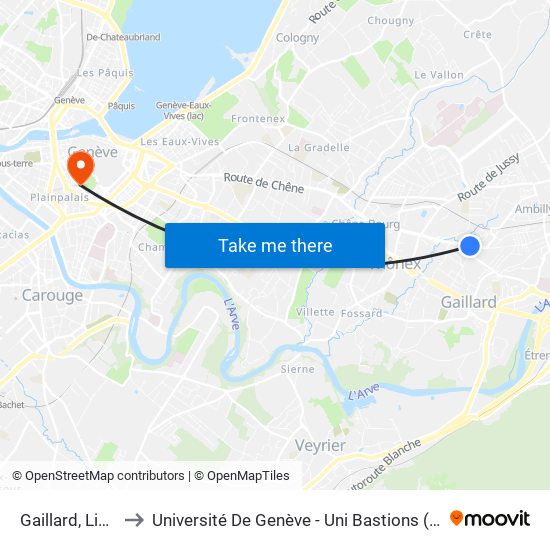 Gaillard, Libération to Université De Genève - Uni Bastions (Bâtiment Principal) map