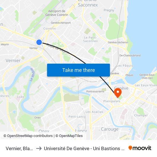 Vernier, Blandonnet to Université De Genève - Uni Bastions (Bâtiment Principal) map