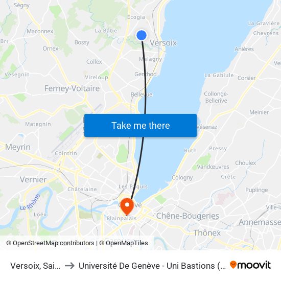 Versoix, Saint-Loup to Université De Genève - Uni Bastions (Bâtiment Principal) map