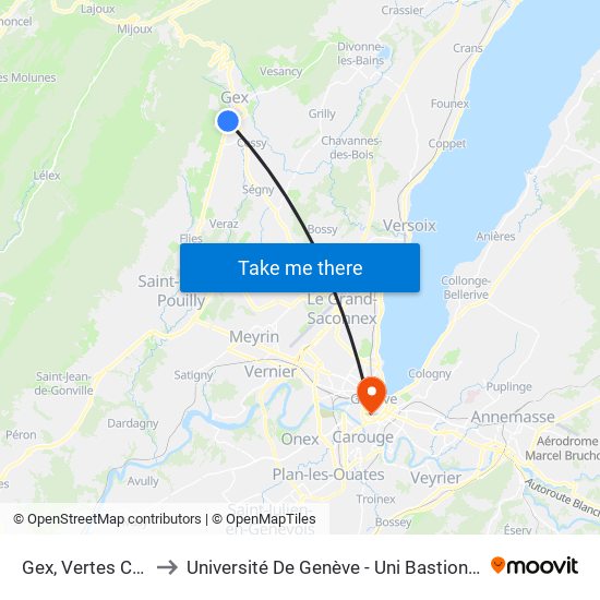 Gex, Vertes Campagnes to Université De Genève - Uni Bastions (Bâtiment Principal) map