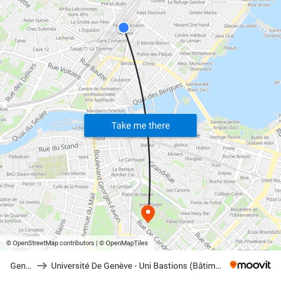 Genève to Université De Genève - Uni Bastions (Bâtiment Principal) map