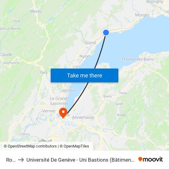 Rolle to Université De Genève - Uni Bastions (Bâtiment Principal) map