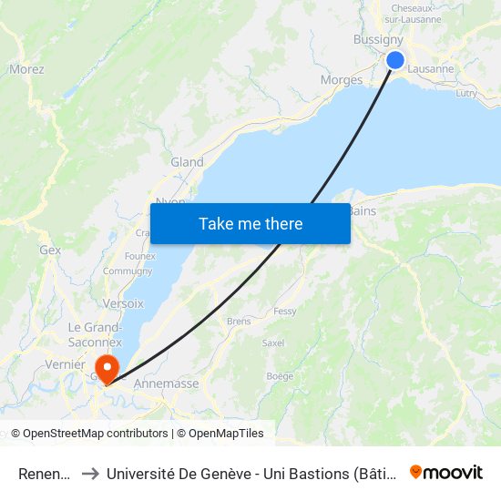 Renens Vd to Université De Genève - Uni Bastions (Bâtiment Principal) map