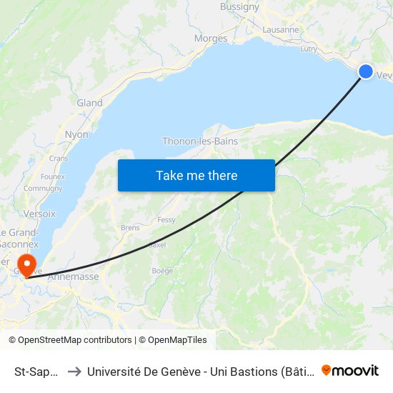 St-Saphorin to Université De Genève - Uni Bastions (Bâtiment Principal) map