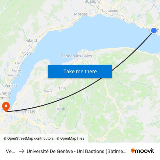 Vevey to Université De Genève - Uni Bastions (Bâtiment Principal) map