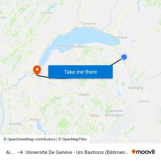 Aigle to Université De Genève - Uni Bastions (Bâtiment Principal) map