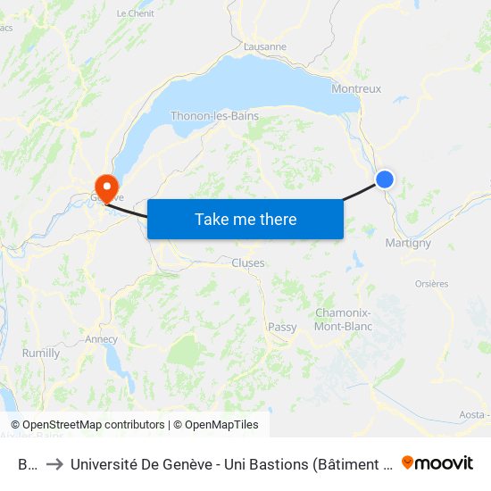 Bex to Université De Genève - Uni Bastions (Bâtiment Principal) map