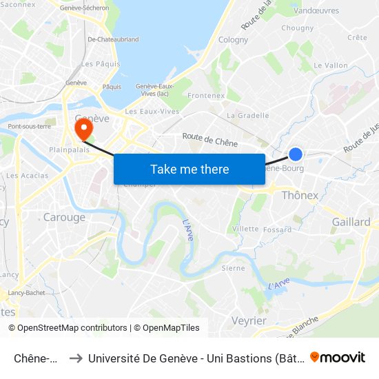 Chêne-Bourg to Université De Genève - Uni Bastions (Bâtiment Principal) map