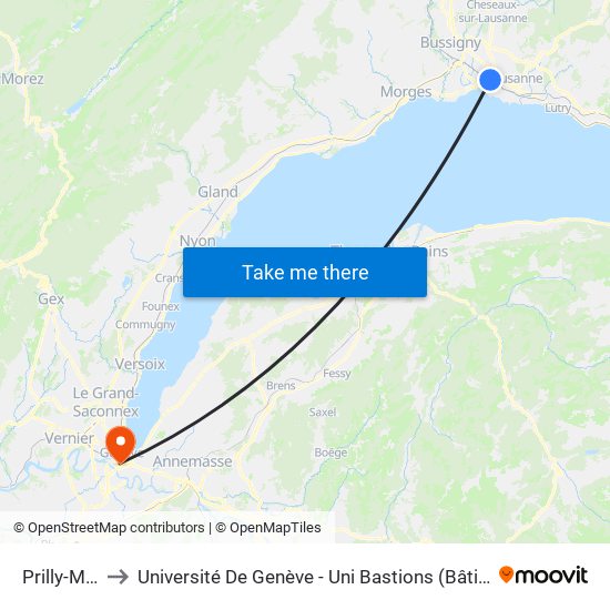 Prilly-Malley to Université De Genève - Uni Bastions (Bâtiment Principal) map