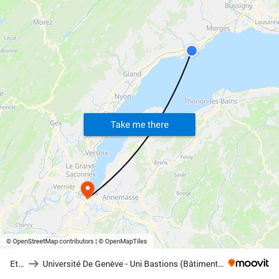 Etoy to Université De Genève - Uni Bastions (Bâtiment Principal) map