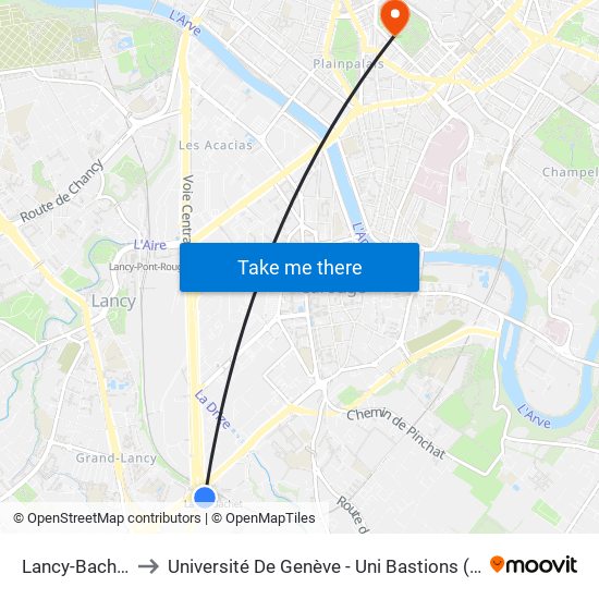 Lancy-Bachet, Gare to Université De Genève - Uni Bastions (Bâtiment Principal) map