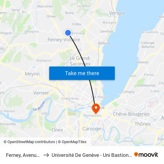 Ferney, Avenue De Vessy to Université De Genève - Uni Bastions (Bâtiment Principal) map