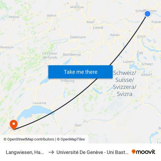 Langwiesen, Hauptstrasse/Bhf to Université De Genève - Uni Bastions (Bâtiment Principal) map