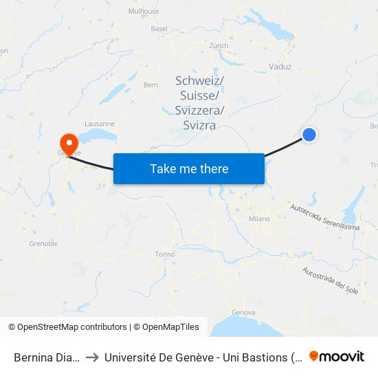 Bernina Diavolezza to Université De Genève - Uni Bastions (Bâtiment Principal) map