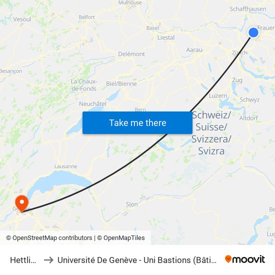 Hettlingen to Université De Genève - Uni Bastions (Bâtiment Principal) map