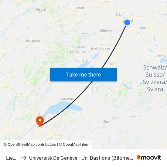 Liestal to Université De Genève - Uni Bastions (Bâtiment Principal) map