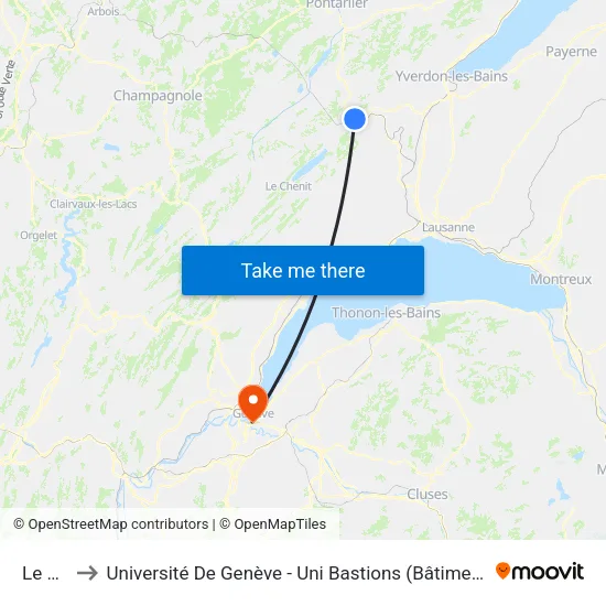 Le Day to Université De Genève - Uni Bastions (Bâtiment Principal) map