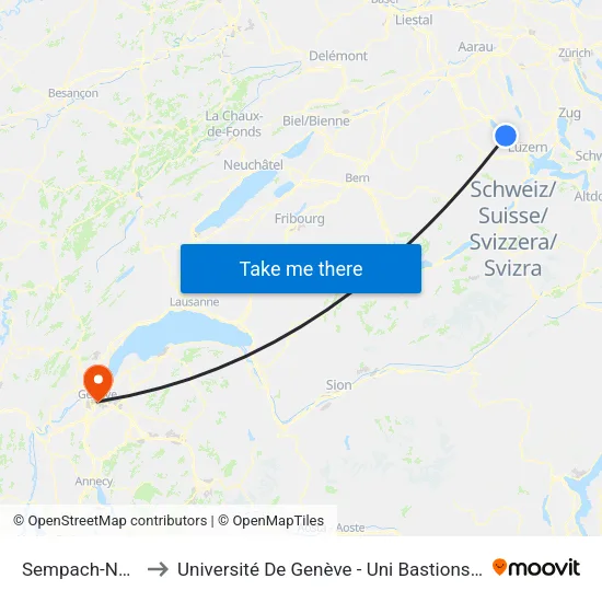 Sempach-Neuenkirch to Université De Genève - Uni Bastions (Bâtiment Principal) map