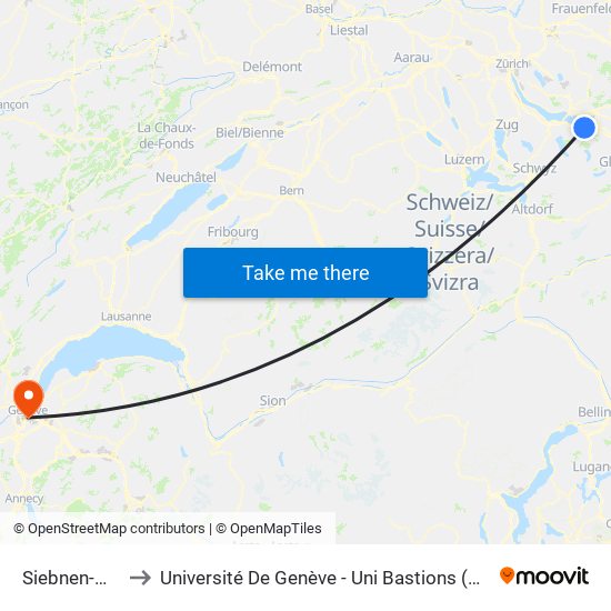 Siebnen-Wangen to Université De Genève - Uni Bastions (Bâtiment Principal) map