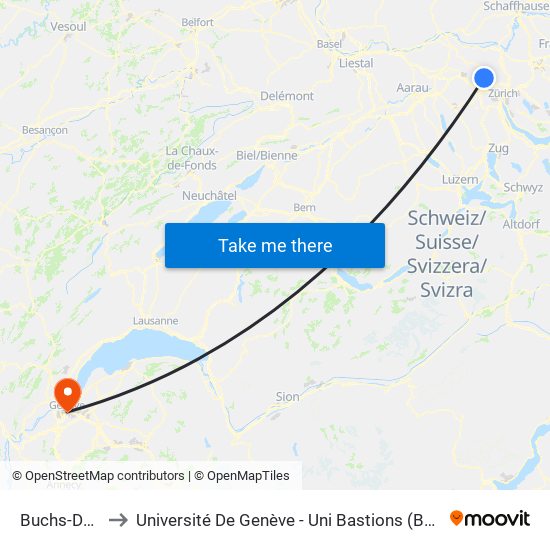 Buchs-Dällikon to Université De Genève - Uni Bastions (Bâtiment Principal) map